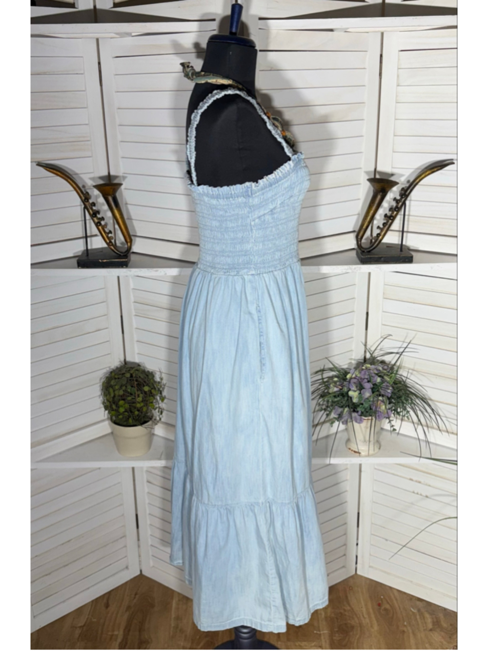 Vintage Y2K Gap babydooll denim dress tiered cotton cottage boho Western coastal - Picture 3 of 11